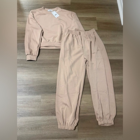 NWT Beige Premium Lounge Set | Cropped Sweatshirt & Jogger Set Size Large - Picture 3 of 3